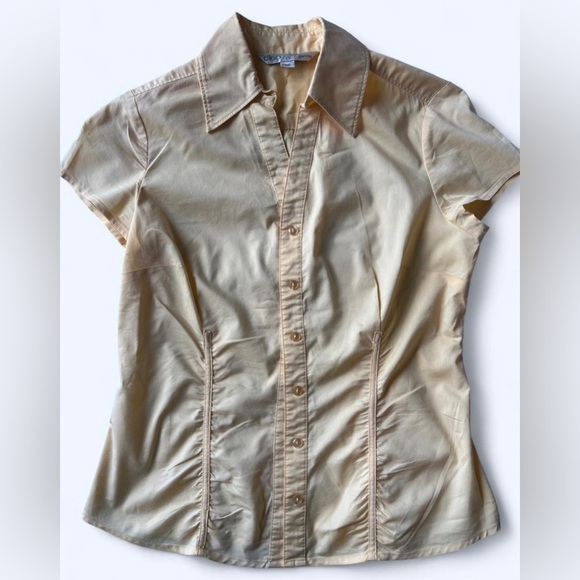 Cleo Womens Butter Pastel Yellow Button-Up Short Sleeve Shirt Small Office Siren - Picture 1 of 7